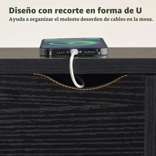 Vista 6 de HOOBRO - Mesa auxiliar lateral, mesa de centro abatible con estación de carga y estantes, puertos USB y tomas de corriente, mesita de noche estrecha