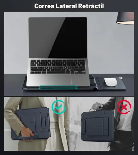 Vista 4 de Nillkin Funda para laptop de 14 pulgadas con asa (4 en 1), 2 modos de soporte, funda para MacBook con soporte ajustable y alfombrilla para mouse