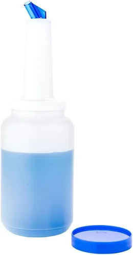 Vista 19 de Restaurantware Botella de plástico de 0.5 cuartos de galón de almacenamiento - con boquilla azul y tapa - Botella de almacenamiento de barra