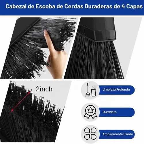 Vista 3 de 8 escobas para exteriores para limpieza de suelos de 54 pulgadas, escoba comercial resistente, mango largo, escobas angulares para barredora Negro