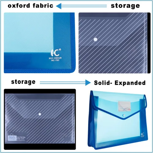 Vista 4 de Carpeta expandible de plástico, paquete de 6 carpetas expandibles, varios colores Carpetas transparentes para documentos con cierre a presión