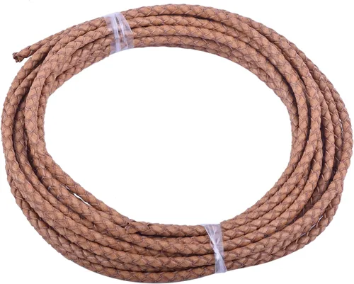 Vista 47 de 2 yardas 8.0mm Cordón redondo de cuero trenzado auténtico marrón antiguo para corbata de bolo
