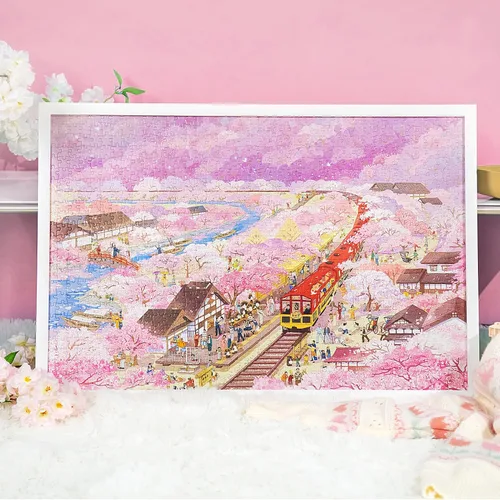 Vista 6 de MOMIBOOK Rompecabezas de 1000 piezas para adultos, rompecabezas de Arashiyama Sakura Tour, imagen de pintura, flor de cerezo, difícil, desafiante