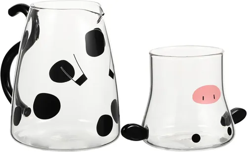 Vista 7 de Jarra de bebidas frías Jarra de vidrio con forma de vaca, botella de agua fría para bebidas, tetera para microondas, tetera, tetera, dispensador