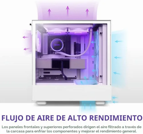 Vista 3 de NZXT H5 Flow RGB Estuche compacto ATX para juegos de PC de torre media – Panel frontal perforado de alto flujo de aire – Panel lateral de vidrio