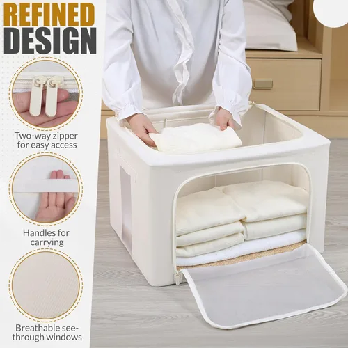Vista 5 de 66L Bolsa grande de almacenamiento para suéteres de cachemira con marco de acero Protección natural de cedro rojo Organizador plegable