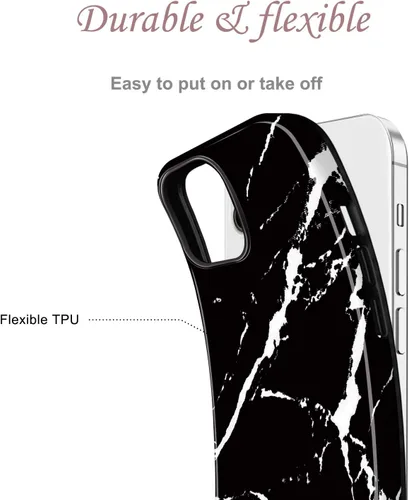Vista 4 de Compatible con iPhone 12 Pro Funda iPhone 12 Funda de mármol delgada a prueba de golpes TPU suave goma silicona funda funda de teléfono negro