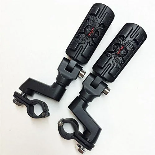 Vista 5 de Forma de zombi de calavera de ala de 1 1/4 "Highway Radical Stiletto 4475 Foot Pegs Abrazaderas para Harley Sportster Touring Cuerpo Negro Goma por