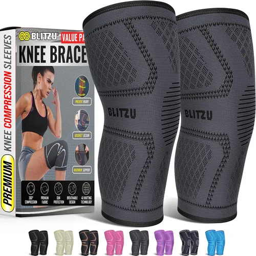 Vista 18 de BLITZU - Rodillera de compresión para hombres y mujeres – mejor soporte para correr, gimnasio, entrenamiento, fitness, levantamiento de pesas.