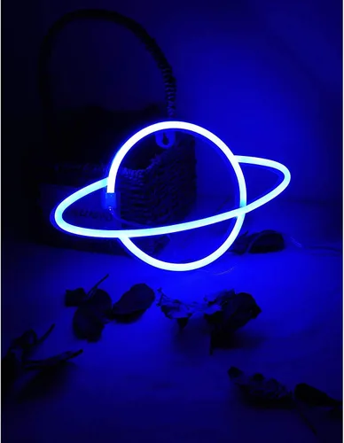 Vista 6 de Luces LED de neón, WONFAST Planet Rocket, letreros de neón acrílicos con pilas o USB, decoración de pared para habitación de niños, Navidad Azul