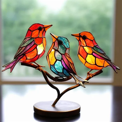 Vista 6 de 2023 Nuevos Pájaros De Metal Teñido En Rama Adornos De Escritorio, Adornos De Mesa De Pájaros De Metal Planos De Doble Cara Coloridos, Estatua De