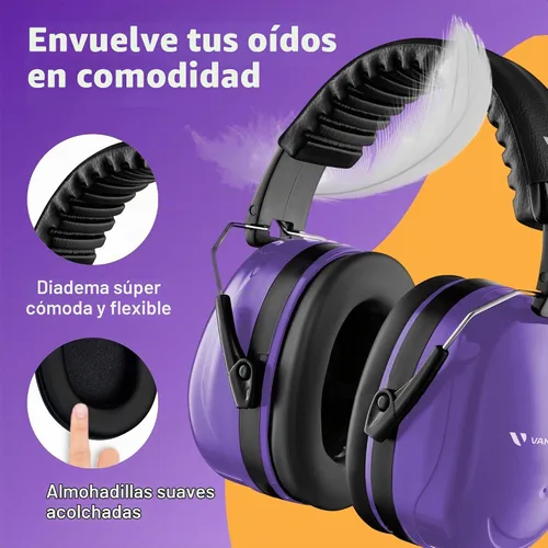 Vista 4 de Orejeras con reducción de ruido para adultos - Auriculares de protección de Poder púrpura