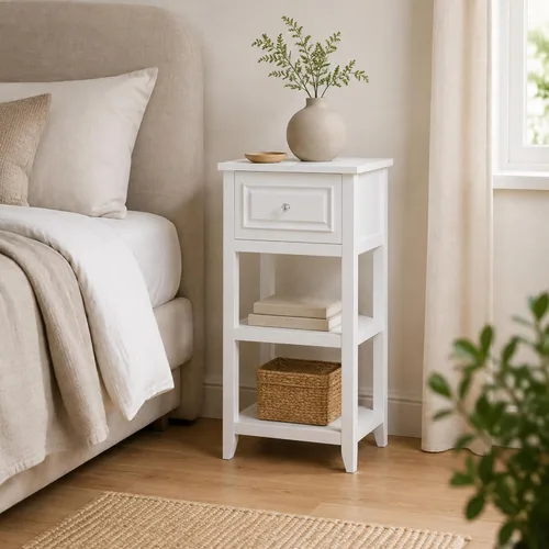Vista 2 de Elegant Home Fashions Dawson gabinete sobre piso, Madera, Blanco