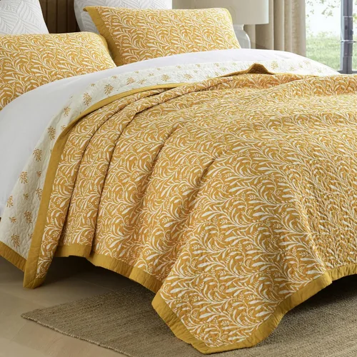 Vista 13 de SahSahCasa - Juego de cama con edredón tamaño queen, 100% algodón, con colcha, patrón botánico, color sólido, elegante, edredón acolchado ligero
