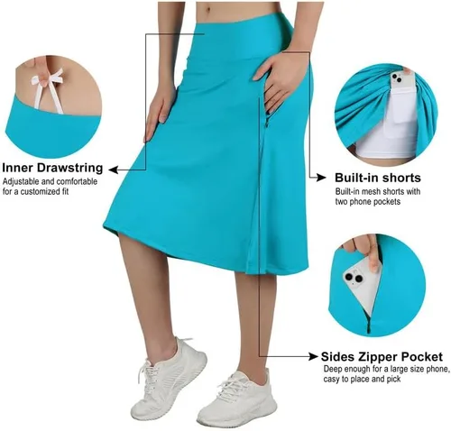 Vista 5 de Falda pantalón hasta la rodilla para mujer con bolsillos, falda midi con pantalones cortos integrados, falda de tenis de golf para uso casual
