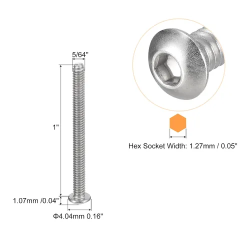 Vista 2 de uxcell #2-56x1 Tornillos con cabeza de botón y muesca hexagonal, 50 unidades de pernos hexagonales de acero inoxidable 304, tornillos allen de rosca