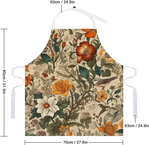 Vista 2 de Personalized Retro Pattern Adult Apron, Kitchen Cooking Aprons for Woman Man, Adjustable Bib Apron with Pocket for Baking, BBQ Crafting Outdoors