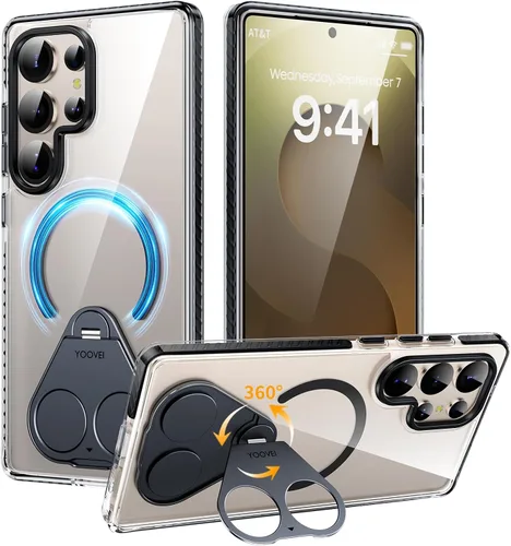 Vista 18 de Funda para Samsung Galaxy S24+ Plus, compatible con MagSafe, con soporte de anillo magnético giratorio de 360° [carga inalámbrica], soporte de Negro