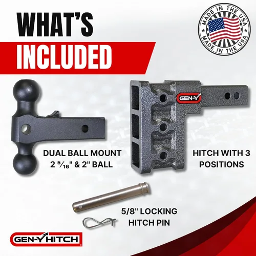 Vista 2 de GEN-Y Hitch Enganche de remolque para receptor de 2.5 pulgadas, caída y elevación de 6 pulgadas con 3 posiciones ajustables, incluye soporte de bola