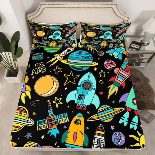 Vista 30 de Juego de ropa de cama ajustable con fórmula informática para niños y niños, diseño de geometría de acuarela, números, fórmula matemática, juego
