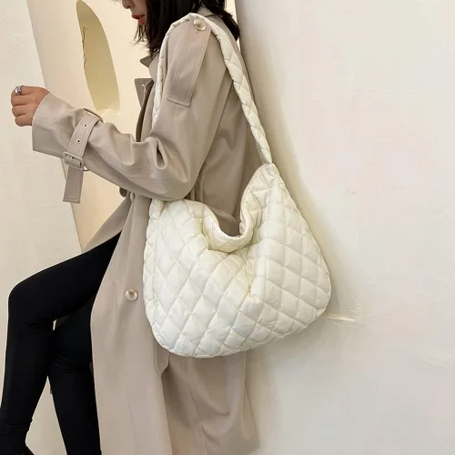 Vista 2 de YFGBCX Bolsas de mano acolchadas para mujer, ligeras, acolchadas, para hombro, de algodón, acolchadas, grandes, celosía