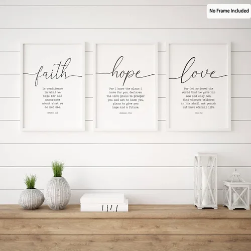 Vista 6 de Lienzo con versículo bíblico con citas de fe, esperanza, amor, decoración de pared, escritura, amor, arte de pared para sala de estar, arte de pared