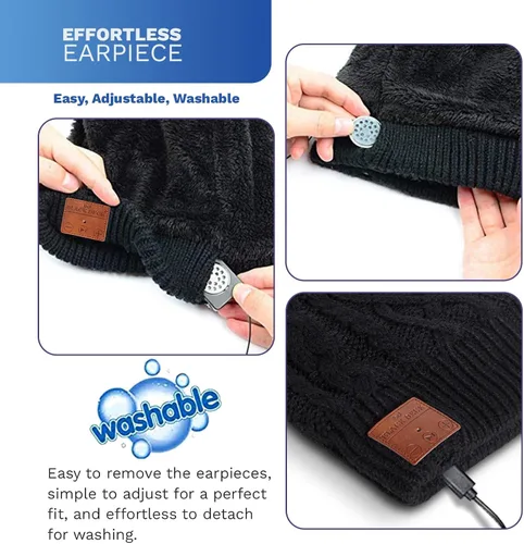 Vista 12 de Gorro Bluetooth unisex con auriculares estéreo inalámbricos compatible con todos los dispositivos Bluetooth