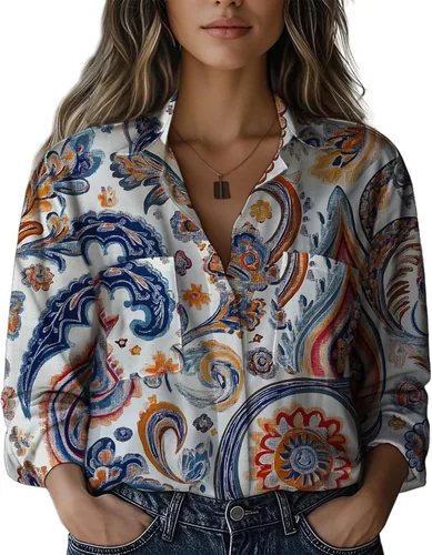 Vista 13 de Summer Tops for Women Lightweight Button Flowy Shirts Boho Long Sleeve Blouses Casual Clothes with Pockets