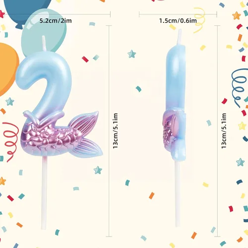 Vista 5 de Velas de cumpleaños con números 7, decoraciones de cumpleaños de sirena, velas de feliz 7 cumpleaños para pasteles, velas de pastel de cumpleaños