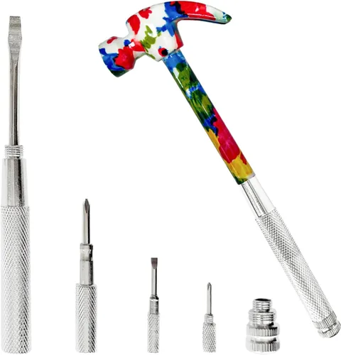 Vista 5 de Martillo y destornillador con motivos florales 6 en 1, juego de herramientas todo en uno, el mejor regalo para cumpleaños, San Valentín, día