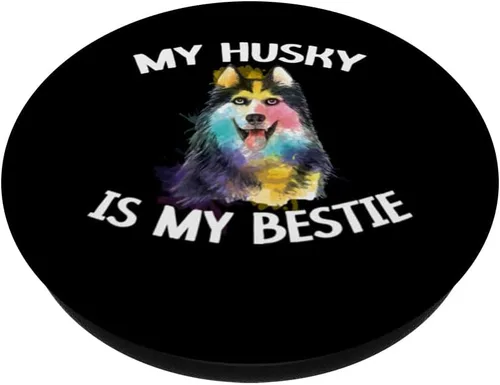 Vista 2 de My Husky Is My Bestie Siberian Husky Dog Lover Puppy PopSockets intercambiables PopGrip