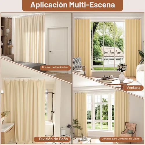 Vista 3 de AIZESI Riel de cortina de aluminio resistente para montaje en pared de techo deslizante con ganchos, ojal de longitud ajustable de 3 pies / cortina