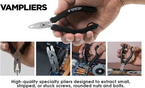 Vista 4 de VAMPLIERS Juego de 3 alicates extractores de tornillos fabricados en Japón: Linesman de 8", nariz larga de 7.5" y mini alicates extractor