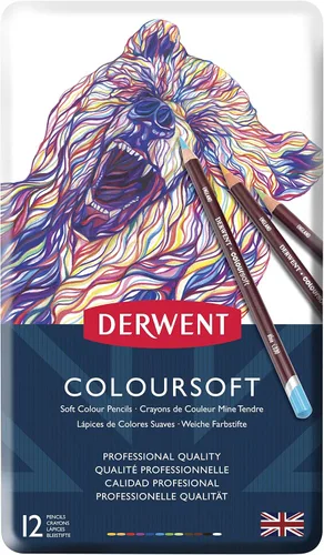Vista 8 de Derwent Lápices de colores, lápices ColourSoft, Skintone, dibujo, arte, lata de metal, 6 unidades (2300217)