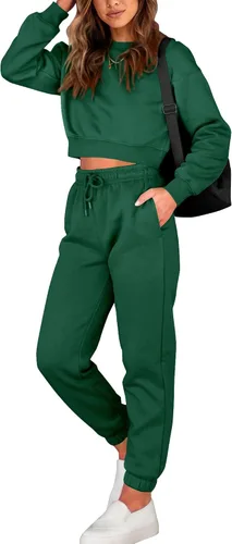 Vista 31 de BTFBM Conjunto deportivo de 2 piezas para mujer, camiseta corta de manga larga, sin botones, pantalón con cordón ajustable, pantalones deportivos