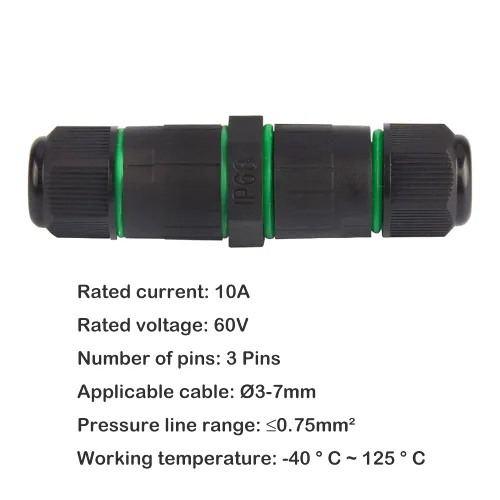 Vista 2 de Caja de conexiones de 3 pines al aire libre IP68 impermeable conector de cable eléctrico, caja de cable de alimentación externa adecuada para vallas