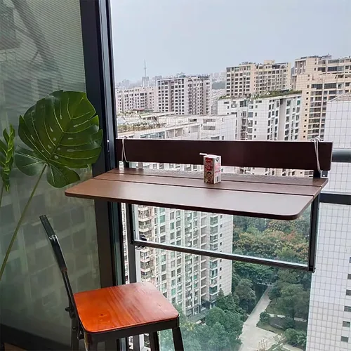 Vista 2 de Escritorio de balcón, mesa de bar de balcón para barandillas, mesa de bar al aire libre, altura ajustable, pequeño plegable que ahorra espacio