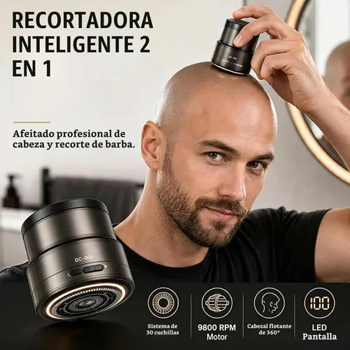 Vista 4 de Afeitadora eléctrica inteligente de cabeza calva 2 en 1, sistema de Negro