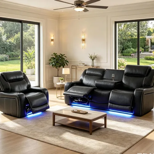 Vista 20 de Pon Living Luxurious Leather Reclining Sofa Set with LED for Living Room