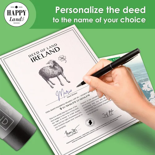 Vista 6 de happylandgifts Real Piece of Land - Irlanda Regalo inusual para familiares y amigos Certificado personalizado de propietario de tierras