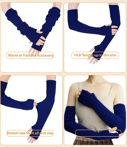 Vista 30 de Guantes cálidos de cachemira de brazo largo para mujer, guantes de invierno acogedores sin dedos, calentadores de brazos suaves, gran regalo
