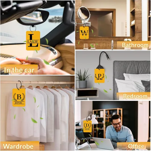 Vista 5 de Ambientador de aire personalizado con foto para automóvil, ambientador de doble cara personalizado para automóvil, ambientador de olor con texto