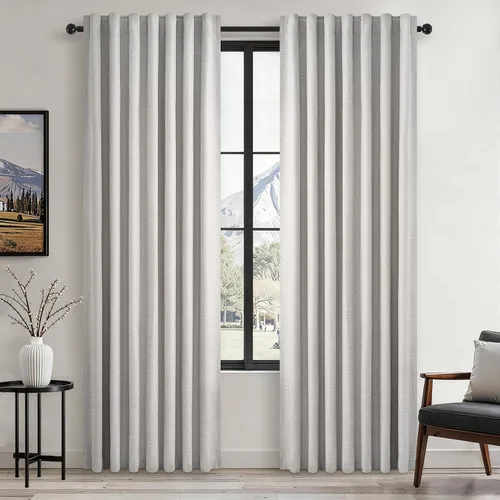 Vista 44 de Topfinel Cortinas opacas, blanco beige, 2 paneles, ventanas pequeñas, textura, mezcla de lino, bohemia, abedul, rural, gancho, bolsillo trasero