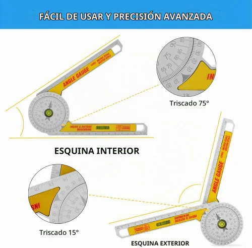 Vista 4 de Regla de ángulo transportadora de sierra ingletadora, herramienta de medición de 360 grados, medidor de ángulo con nivel de burbuja de alta