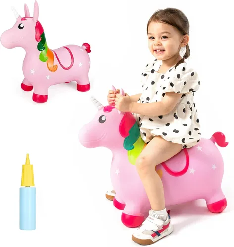 Vista 13 de INPANY Perro Saltarín Marrón Caballo Saltador para Niños Pequeños - Caballo Saltador Rebotante, Juguetes de Animales para Montar para Niñas y Niños
