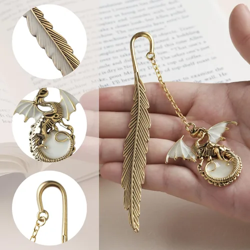 Vista 4 de Marcapáginas de Metal de Fantasy Fourth Wing con Efecto Luminoso en la Oscuridad, Marcador de Dragón Genial para Regalo para Mujeres, Hombres