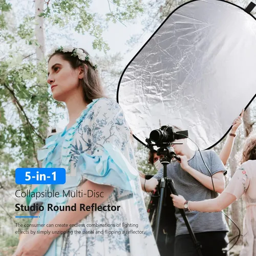 Vista 5 de NEEWER Reflectores de luz de 80x120cm para fotografía de 31"x47", portátiles 5 en 1 plegables con bolsa - Difusor translúcido, plateado, dorado
