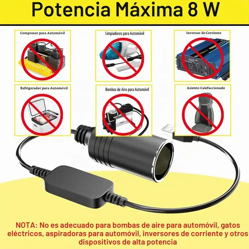Vista 3 de Adaptador de USB a Encendedor de Cigarrillos, Cable de 10W USB Macho a 12V Encendedor de Cigarrillos de Toma, para Cámara de Salpicadero, Detector