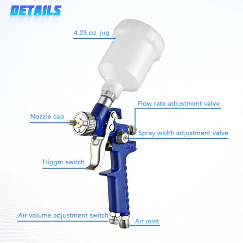 Vista 3 de Zpana Mini pistola pulverizadora HVLP para automóvil, rociador de pintura de aire de alimentación por gravedad para vehículos con boquilla de 0.031
