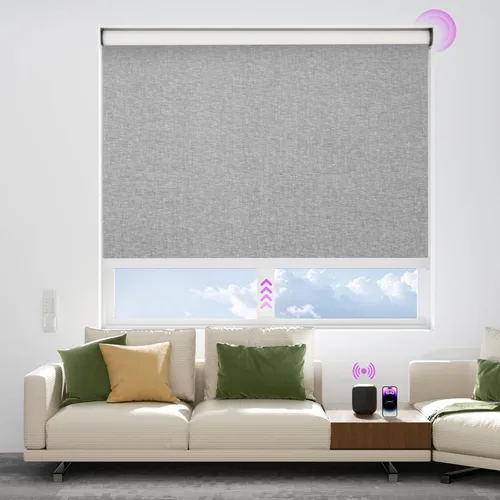 Vista 17 de Astomi Persianas enrollables motorizadas para ventanas, persianas inteligentes opacas para interiores, control remoto y de voz sin esfuerzo
